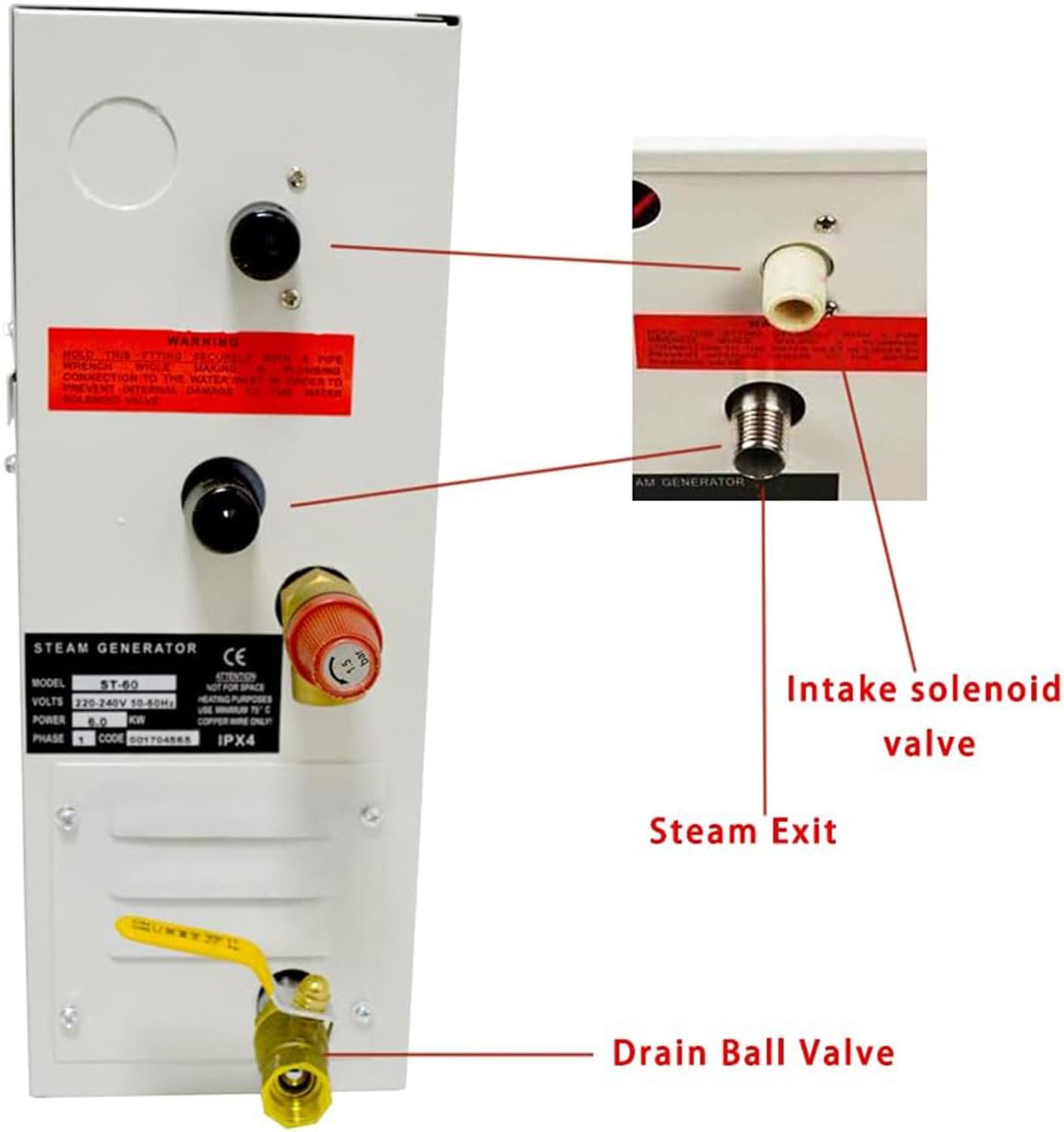Calentador eléctrico para Sauna doméstica, Equipo de calefacción para Salas de Vapor, 4.5 kW, 6 kW, 9 kW, 12 kW, 15 kW, 18 kW, con generador de Vapor para baño Turco y Drenaje automático. 6KW