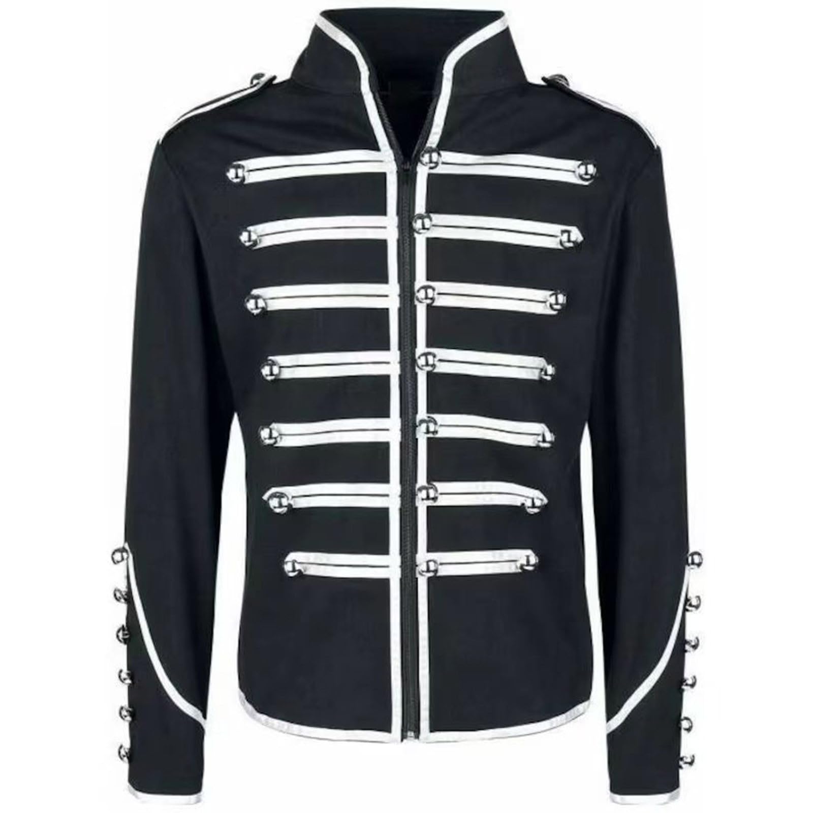 Mens Drummer Military Jacket, Parade Jacket for Music Festivals, Cosplay, Halloween, Themed Parties, 01-White, L