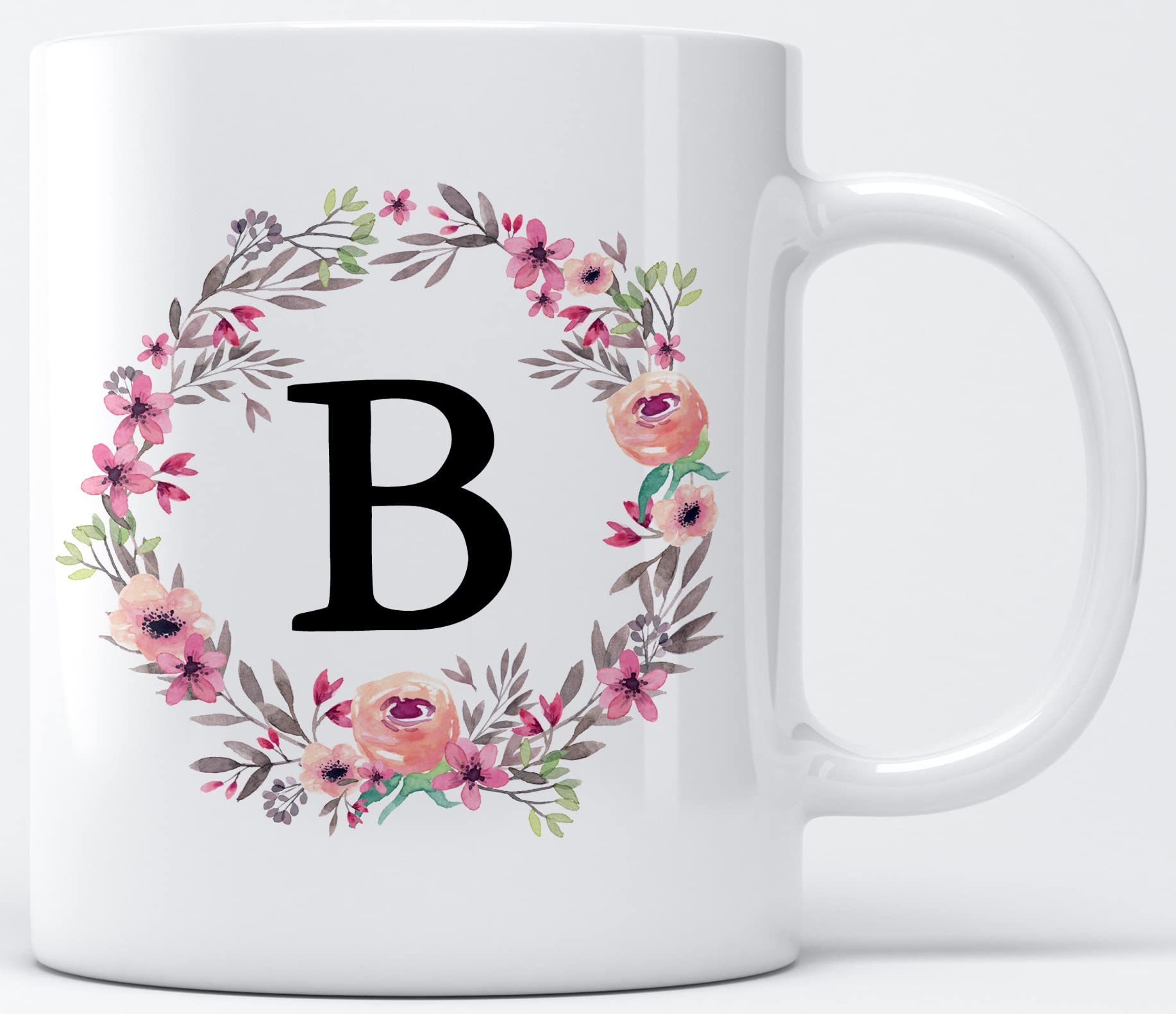 MM9E Letter B Flower Alphabet CoffeeMug| B Letter Mug|Best Gift for Your Loved Once, Special Birthday Gift for Girlfriend,Boyfriend with Vibrant Print Ceramic Coffee Mug (11oz) 325ml