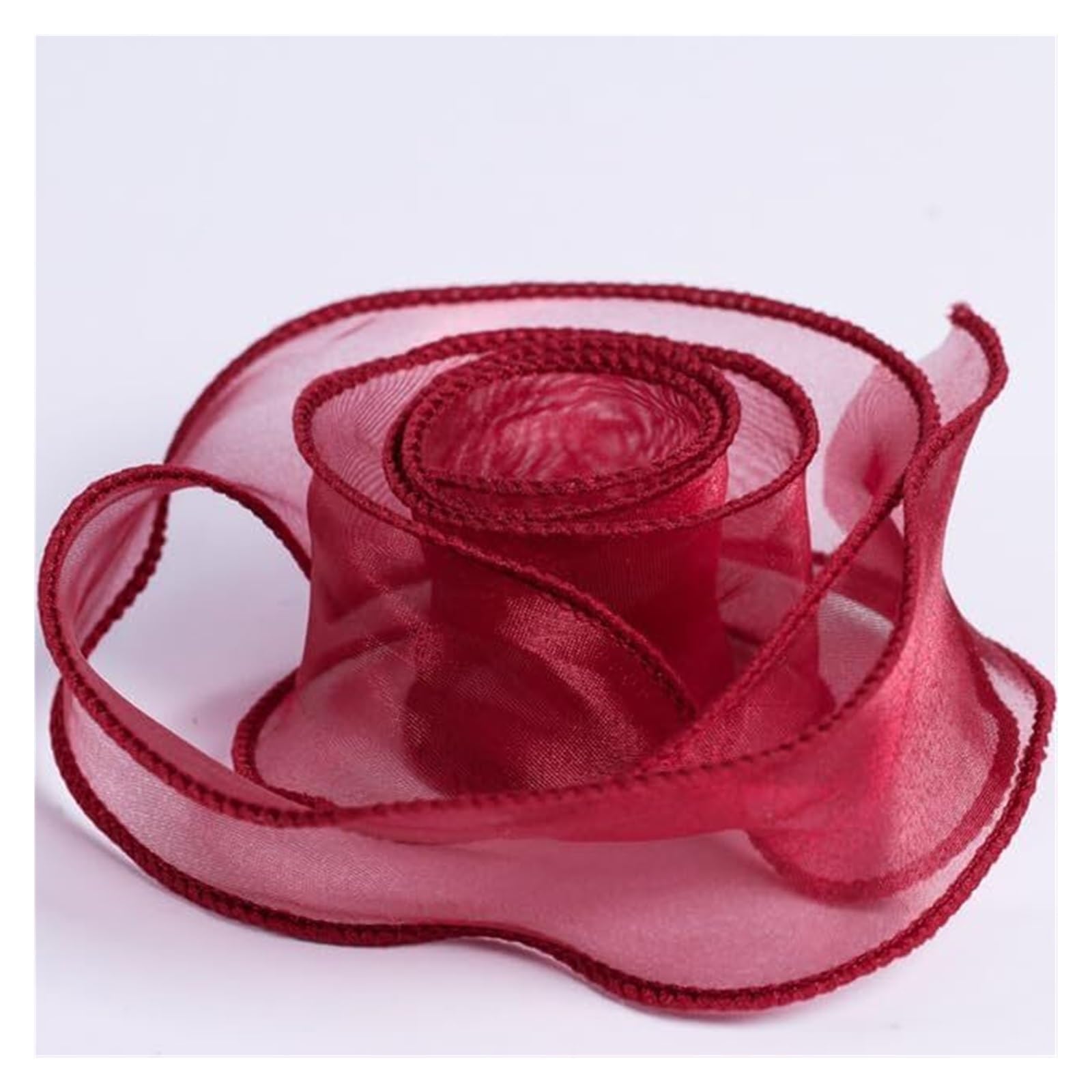 rolki wstążek z organzy, Wielokolorowa jedwabna wstążka z organzy 30-50 mm 10 jardów do pakowania prezentów kokardy włosów(Red,50mm)