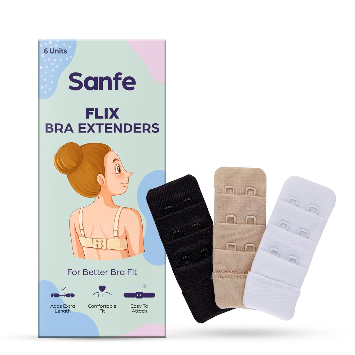 Flix Bra Extenders for Better Bra Fit | Pack of 6 White-image-3