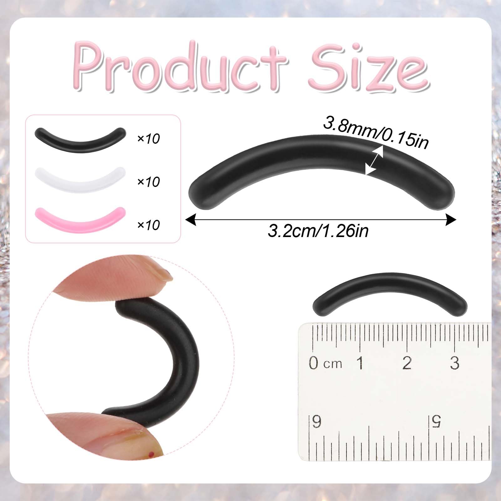 Prasacco 30 sztuk podkładek do zalotek do rzęs, 3 kolory, wymienne wkładki silikonowe, uniwersalne, silikonowe, z przezroczystym pudełkiem do przechowywania (czarny, biały, różowy)
