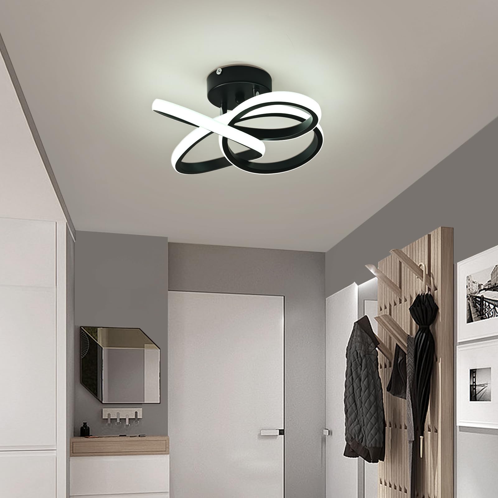 KUKAK Plafon Led Techo,36W Moderna Lámpara de Techo,Diseño Flor Luz de Techo,3900LM Blanco Frío 6000K Plafones Techo,lamparas Techo Para Comedor Corredor Baño Cocina Dormitorio Pasillo,Dia 31cm Negro