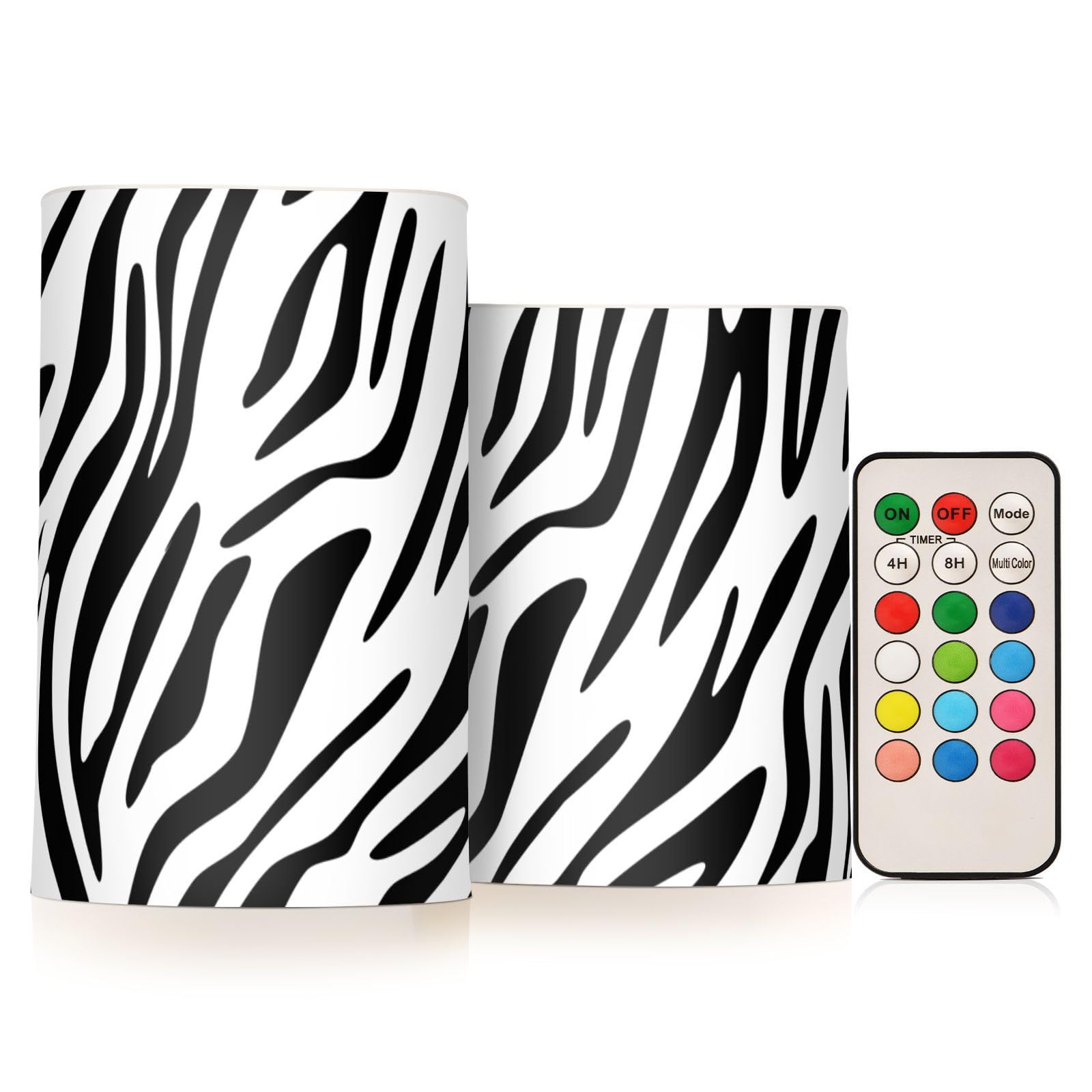 ODAWA Zebra Stripes Flameless Candle Flameless Candles Color Changing with Remote Timer Set of 2 Candles for Valentines Home Wedding Birthday Decoration