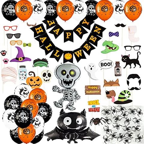 GIGALUMI Halloween party decoration set 79 pcs, Scary Halloween set for kid's party, birthday, Halloween garland, balloon, spider web, photo props included Cover