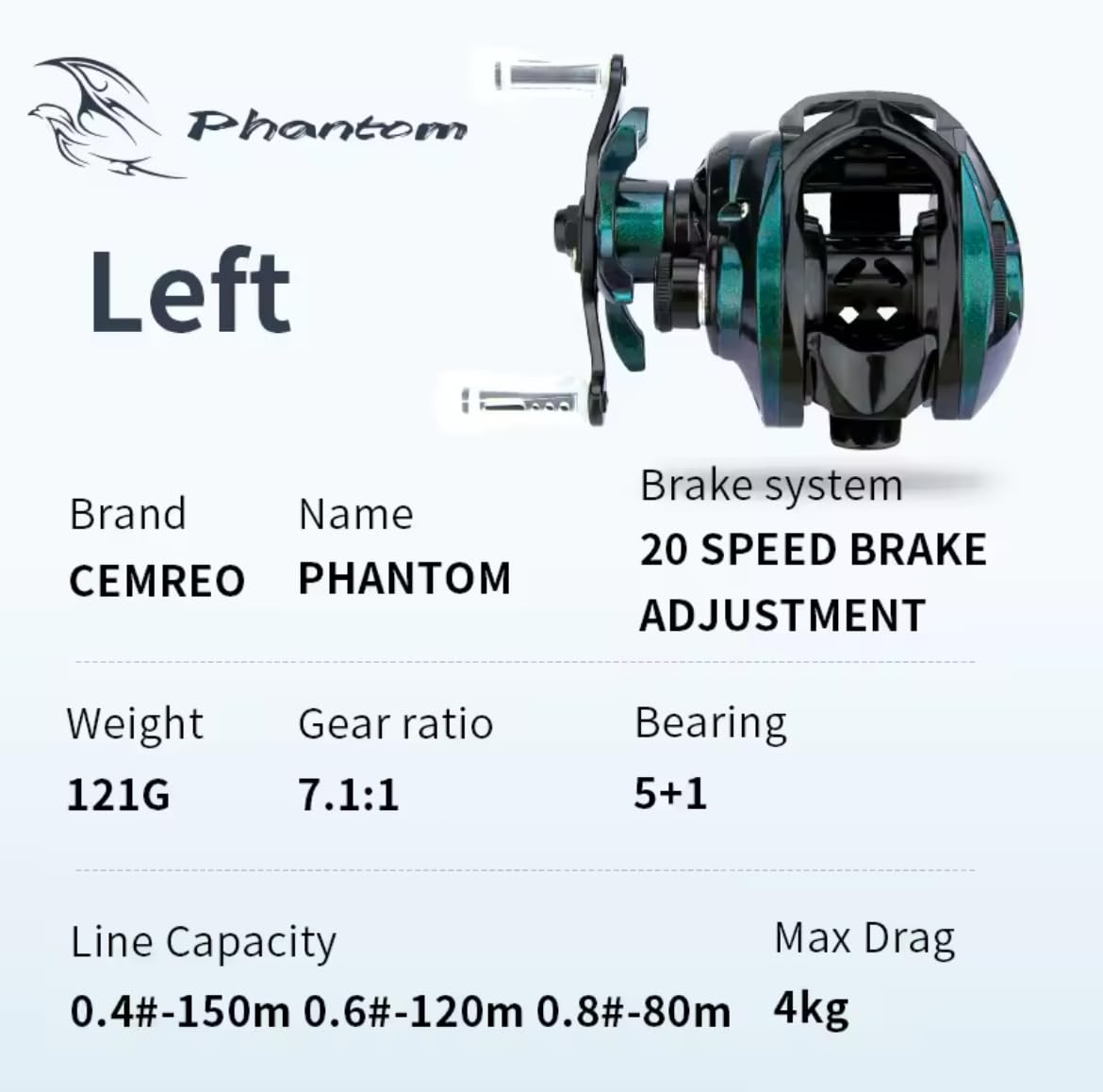 Amazon | CEMREO PHANTOM 超軽量121g ベイトリール 左ハンドル BFS