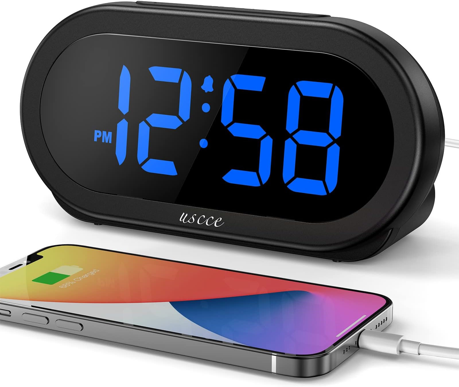 uscce Small Digital Clock for Bedroom: 6 Dimmable Brightness 4 Alarm Volume - Plug in Clock with Easy Operation for Bedside Desk Blue