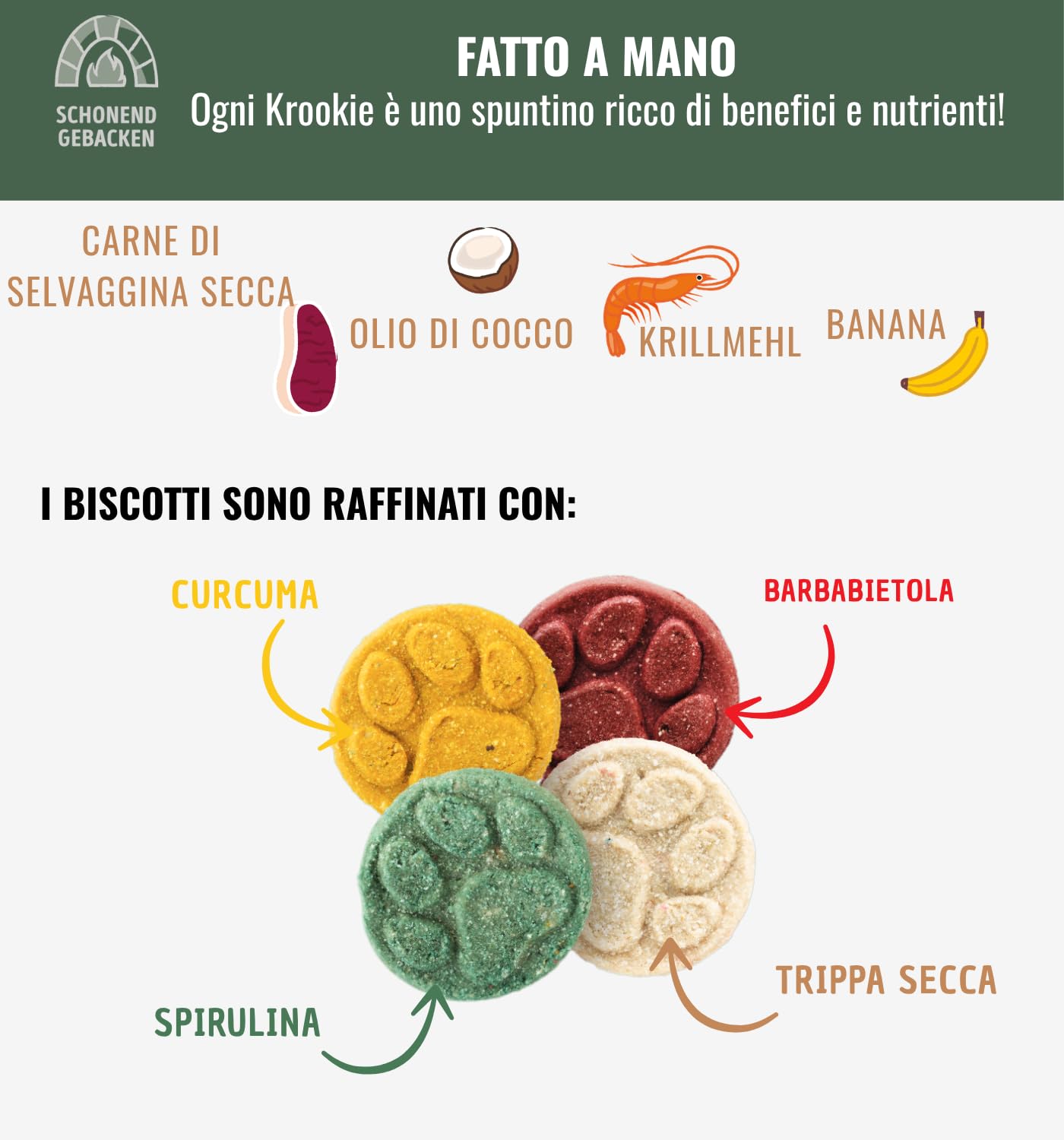 RiNa's KOOKIES - Set di 6 dolcetti per cani naturali e senza cereali con carne di selvaggina, krill e olio di cocco, snack morbido per cani, senza additivi, snack da allenamento e ricompensa