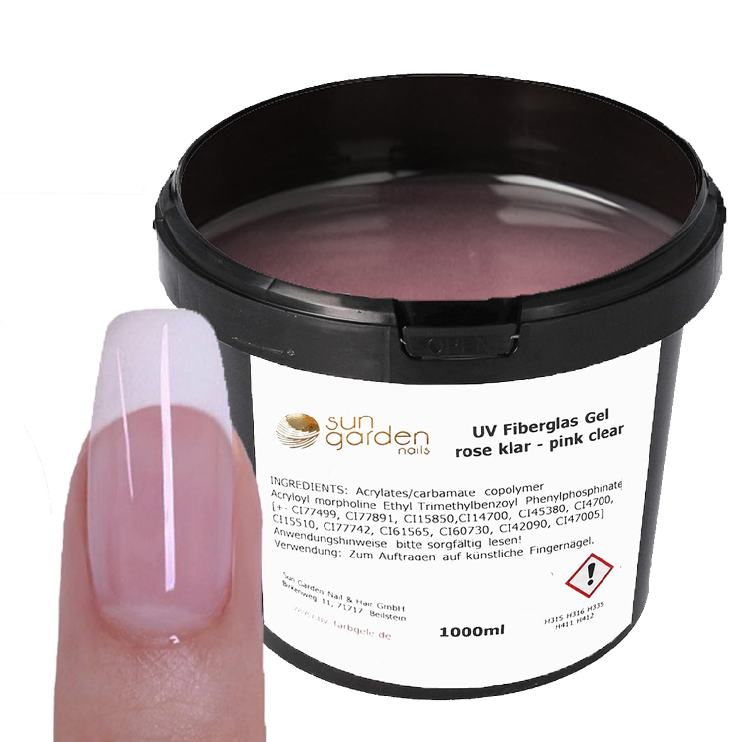 Gel UV in fibra di vetro rosa trasparente, 1000 ml, Premium Line – Gel di finitura, top coat – High Gloss Gel 1 fase