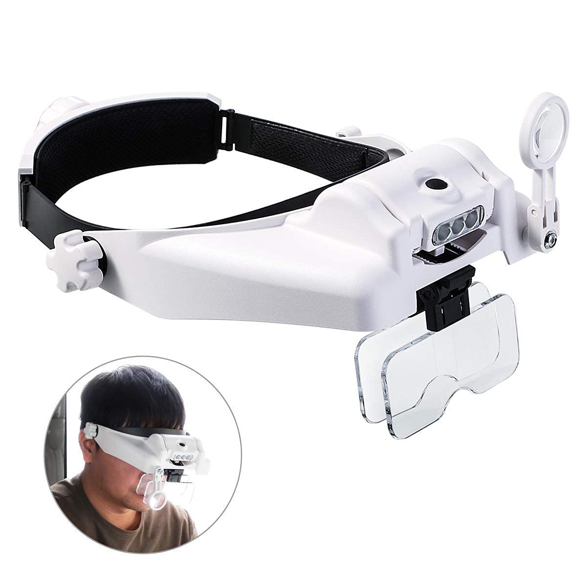 Lupa con luz, Diadema con Lupa de Cabeza iluminada por LED, Lupa con Manos Libres, lupas iluminadas para Lectura, Lupa de joyería, Relojes y reparación electrónica