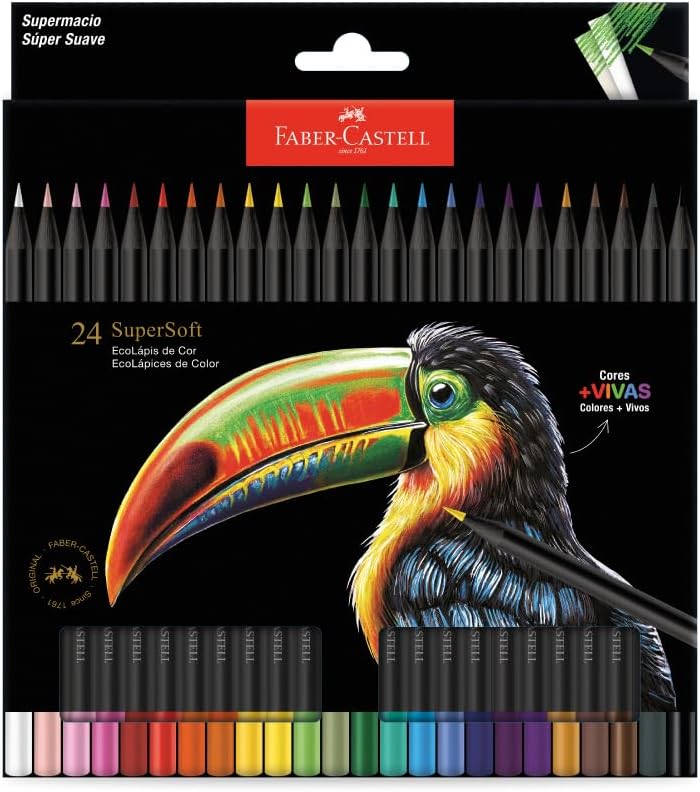 Faber-Castell Lápis De Cor Supersoft com 24 Cores - Ecolápis super mácio com cores mais vivas, excelente cobertura