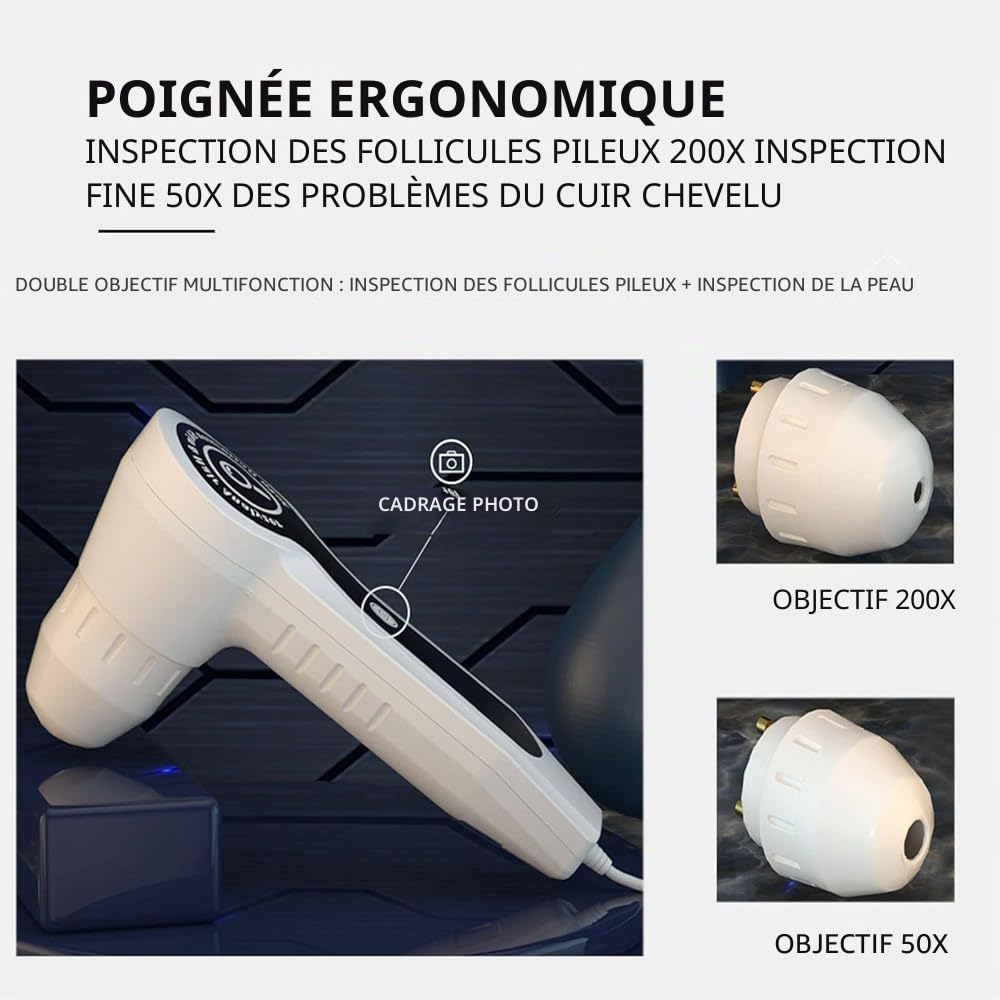 Analyseur de peau et de cheveux HD LCD de 11 pouces | Détecteur de follicules et machine d'analyse de peau tout en un à 50X/200X | Appareil multifonctionnel pour usage domestique, en salon et clinique