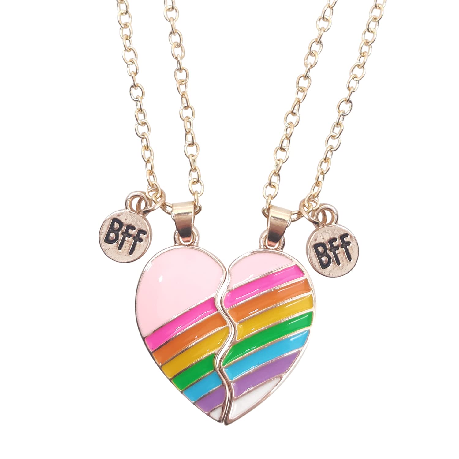 ALLY-MAGICFriendship Best Friend Pendant Necklace for 2 Girls, Rainbow Heart Bff Necklace, Friendship Gifts Necklace for Side by Side Best Friends, BFF Birthday Christmas Graduation Present