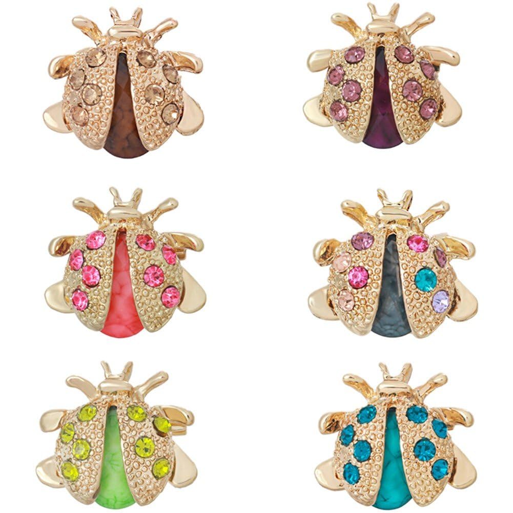 Baokuan 6pcs Rhinestone Ladybug Brooches Colorful Animal Pins Crystals Insect Brooch Clothing Accessories for Women Men