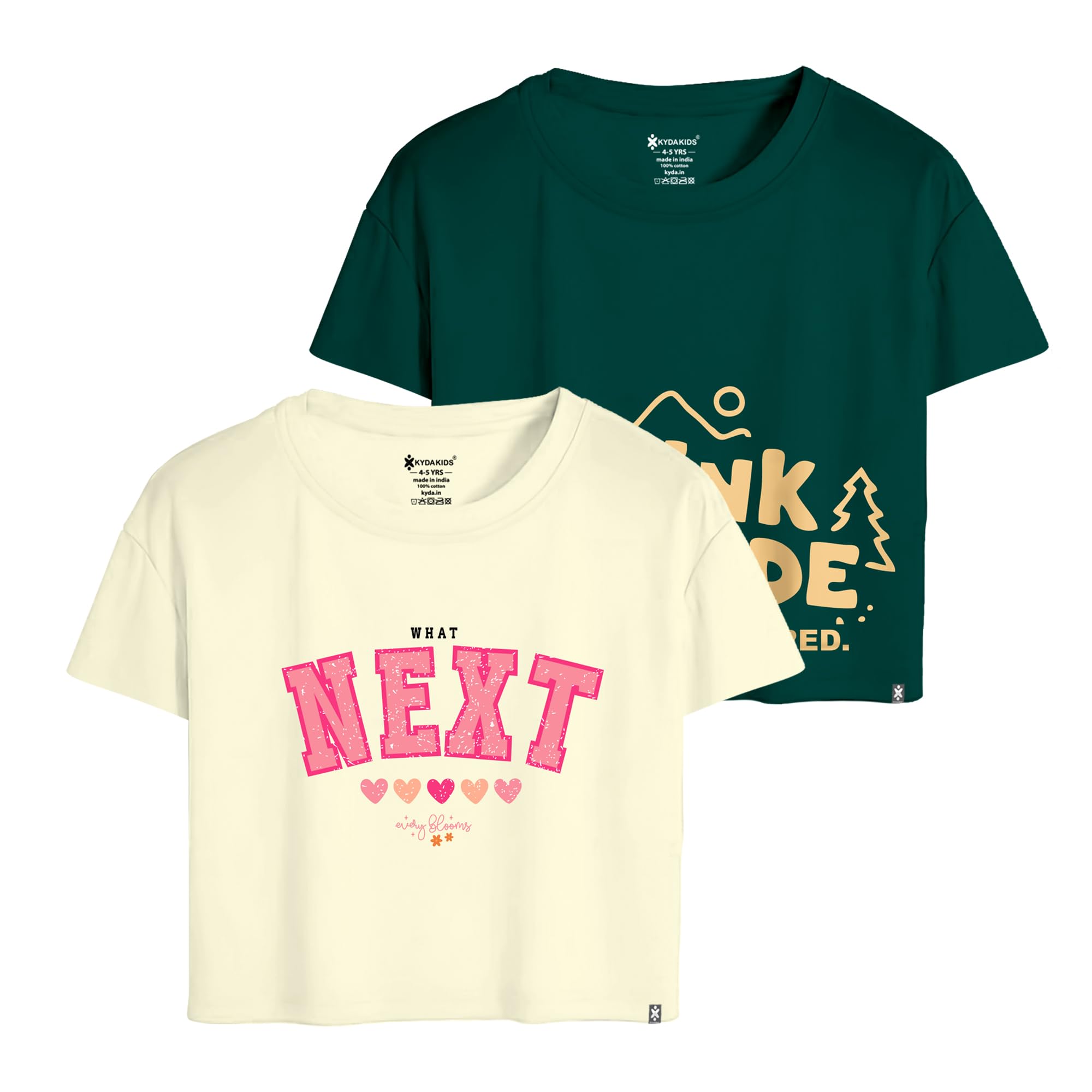 KYDA KIDS® Top corto per ragazze, 100% cotone, elegante maglietta a mezza manica stampata, vestibilità regolare per ragazze, confezione da 2