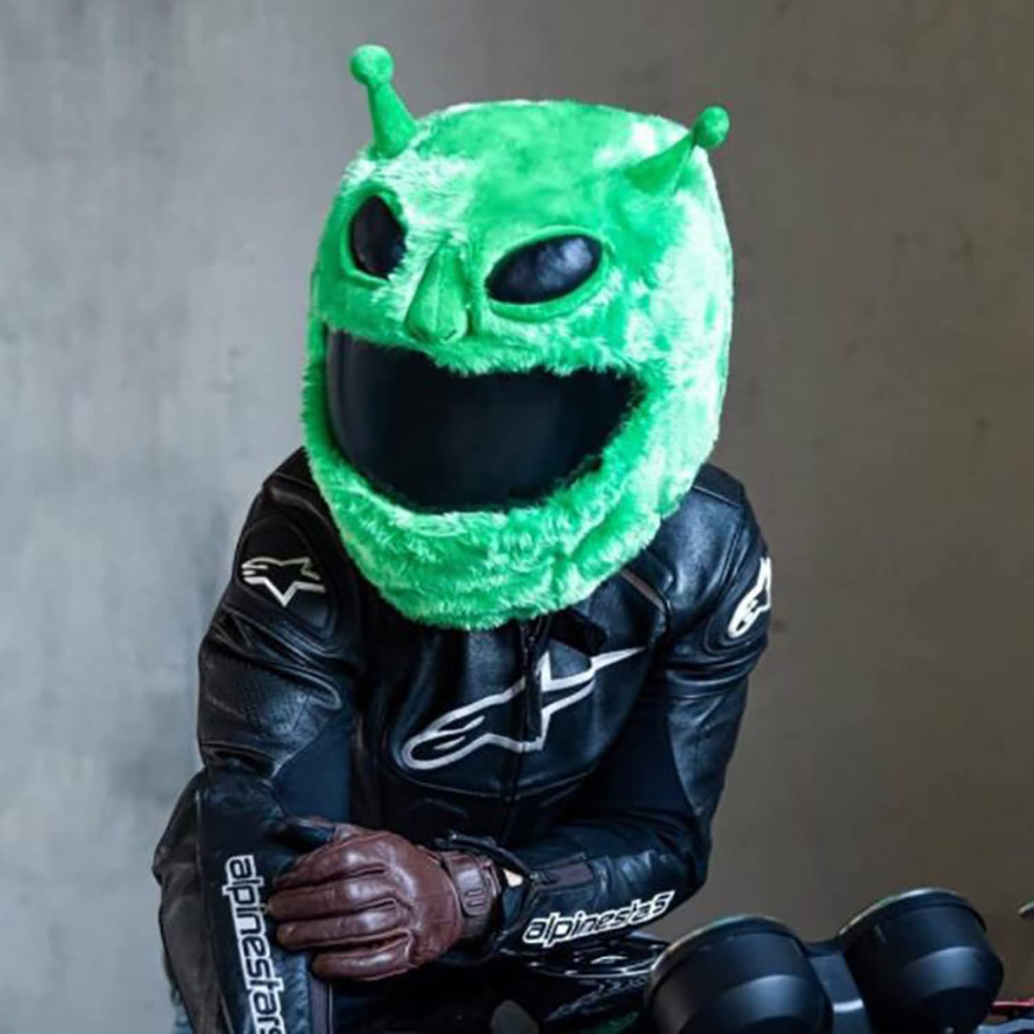 Copricasco Moto Peluche, Copricaschi Divertenti, Copri Casco, Accessori per Caschi Da Moto, Attrezzatura per L'equitazione All'aperto per Uomini e Donne-verde