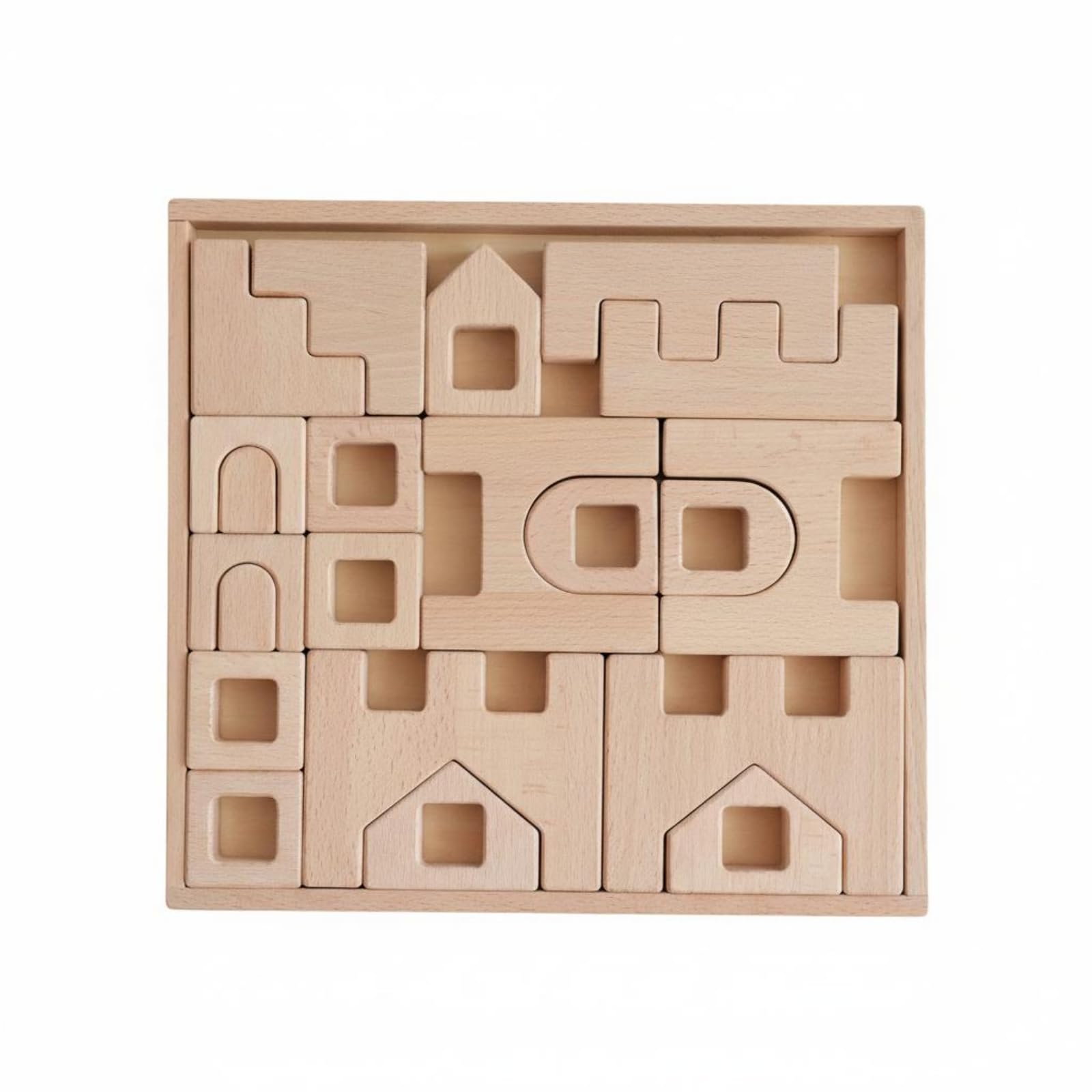 Kinder Lernbaustein Holzpuzzle Bausteinspiel Steckspiel Formensortierer Pädagogisches Spielzeug aus Buchenholz mit, Buchenholzschloss