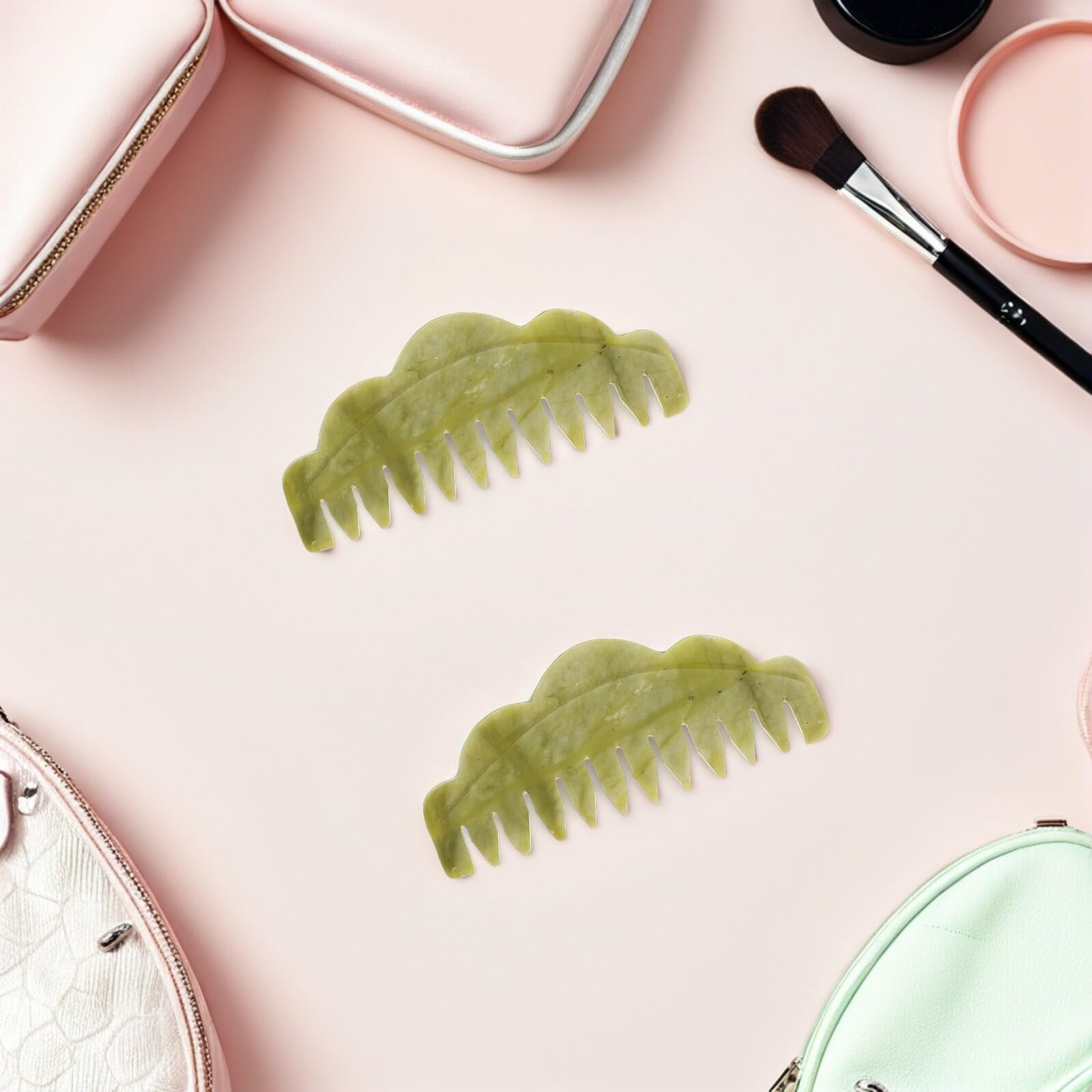 Set 4 Pettini Massaggiatori in Pietra Naturale per Cuoio Capelluto Guasha Spazzola Portatile per Massaggio Testa Stimolazione Nutriente e Rilassamento da Viaggio