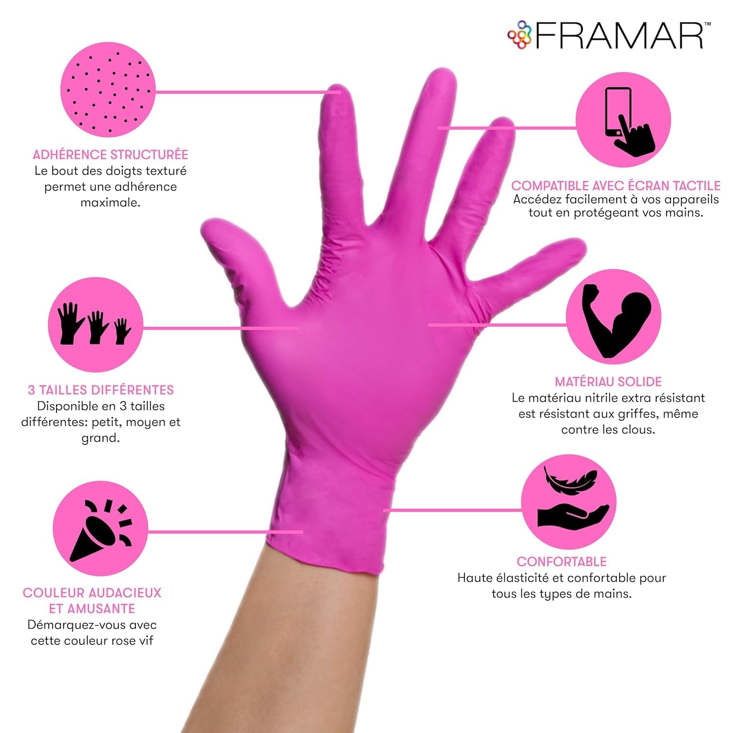 FRAMAR Gants Jetables Rose - Gants Nitrile M, Gant Jetable Latex, Gants Menage, Gant Cuisine Jetables, Gant De Cuisine, Gants Rose Latex – M 100