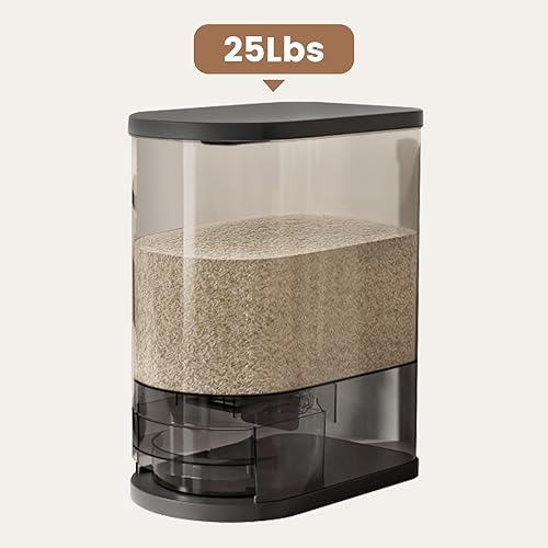 Miniatura 8 de Dispensador grande de arroz de 22 a 25 libras, dispensador de cereales, contenedor de almacenamiento de alimentos con taza medidora, recipientes de