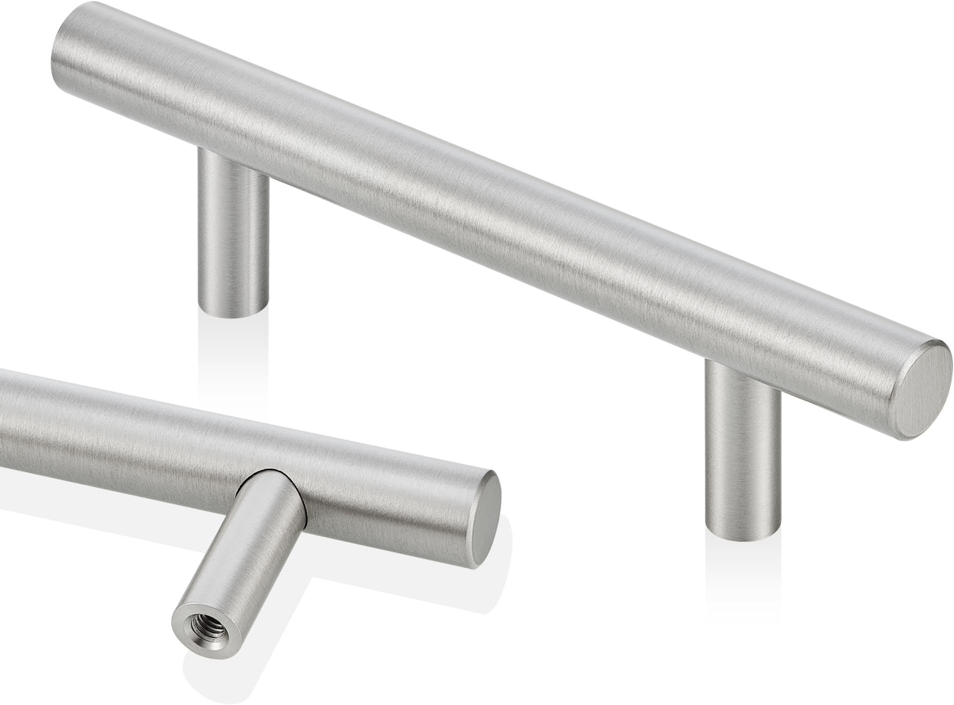 QOGRISUN 4-Pack Solid Brass Cabinet Pulls, Brushed Nickel Euro Style T-Bar Handles, 3 Inch Hole Center, Modern Drawer and Cabinet Hardware for Kitchen, Dresser, Bathroom Vanity