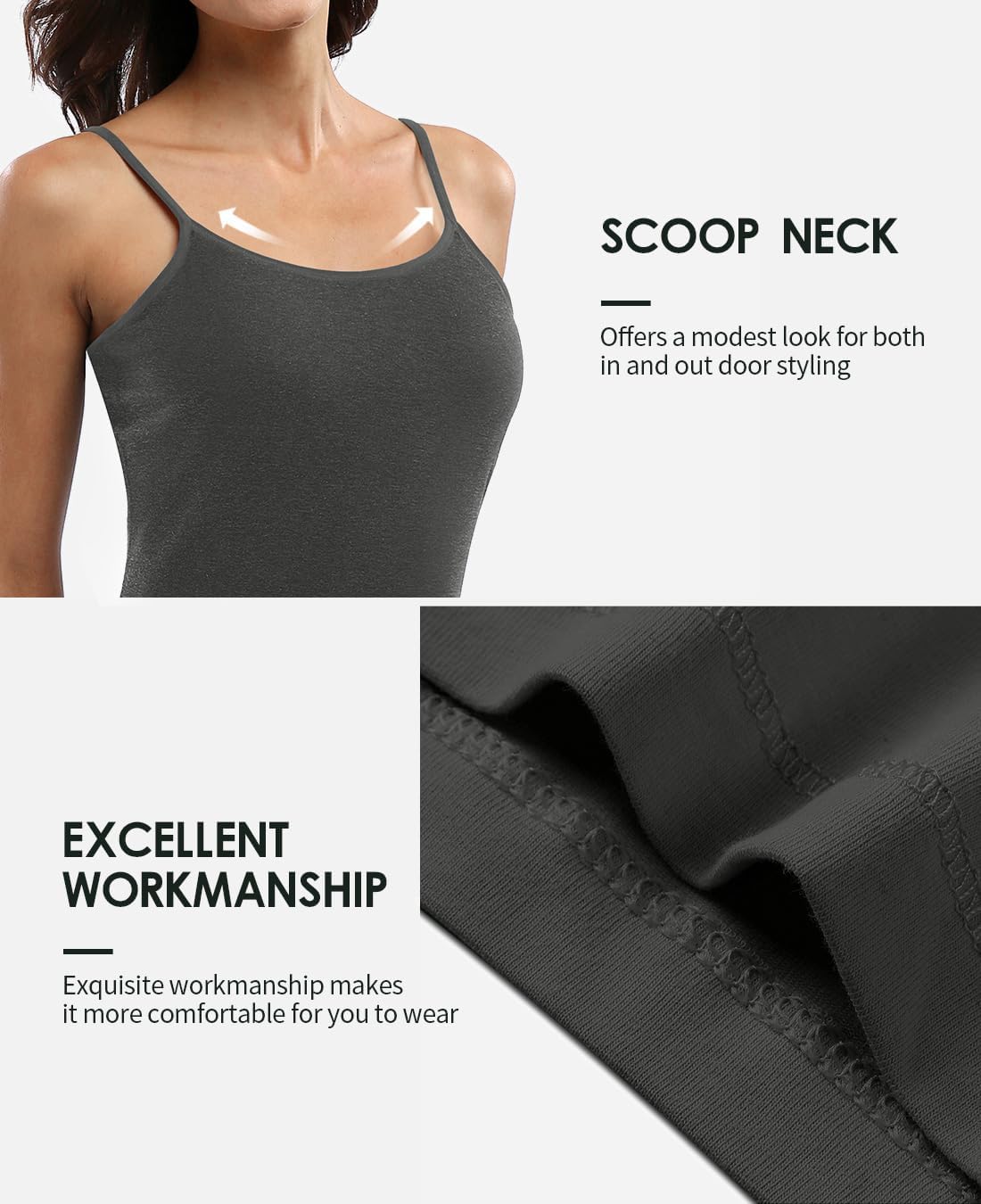 beautyin Cotton Camisole Tops for Women Shelf Bra Adjustable Spaghetti Strap Tank Top Basic Cami Undershirt - Image 5
