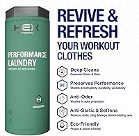 Vista 2 de HEX Performance Detergente para ropa sucia, sin perfume, 100 cargas (paquete de 2) - Diseñado para ropa activa, ecológico, fórmula concentrada