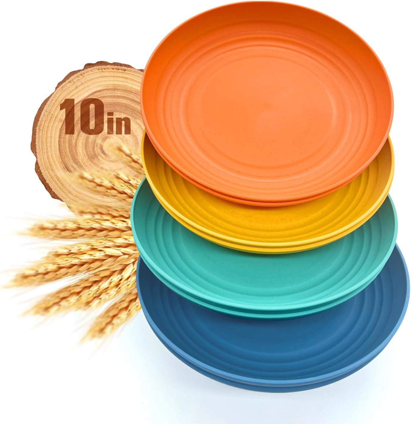 Hebaogugu Natural Wheat Straw Plates, 9 Inch Plastic Plates Reusable, Lightweight