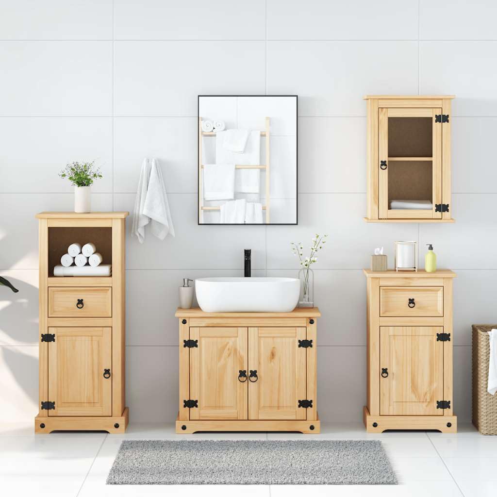 Snsowed Juego de Muebles de baño Corona 4 pzas Madera Maciza Pino, Muebles para Baño, Muebles para Lavabo, Armario Baño - 3334634