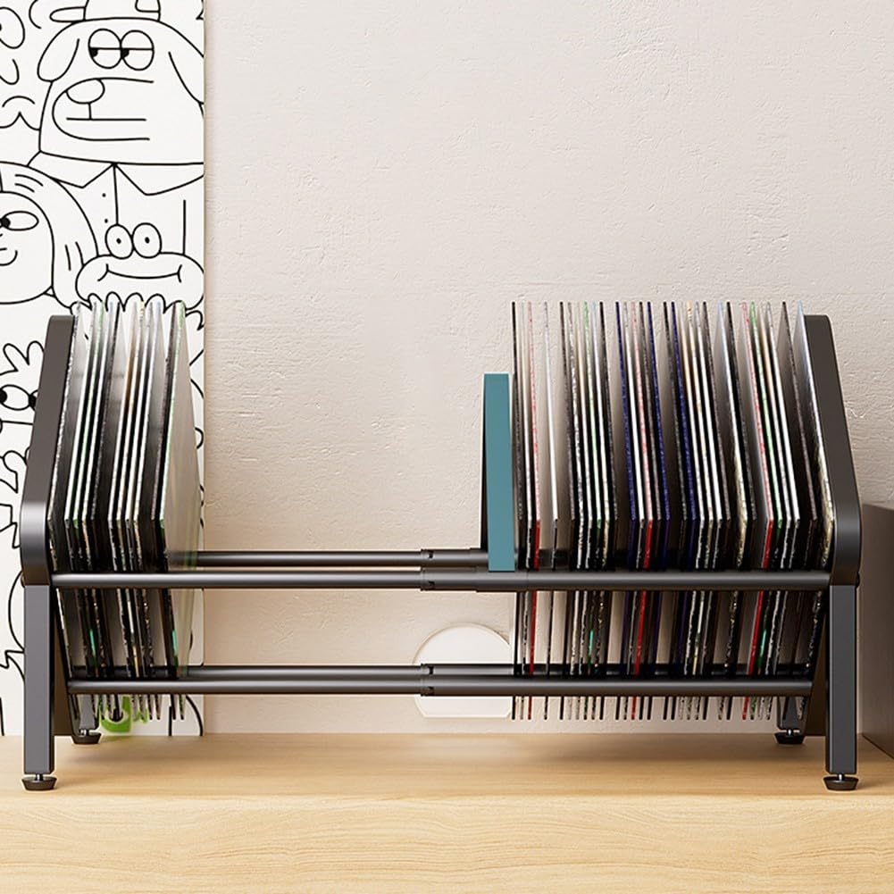 Étagère de rangement de disques vinyle pour collectionneurs de musique | Organiseur extensible de 33 cm avec design rustique | pour albums, magazines, documents