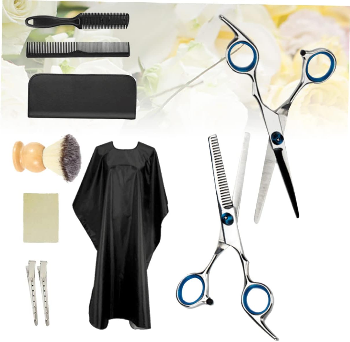 NOLITOY Hairdressing Scissor Set 10pcs Kit Teeth Cut Scissors Straight Cut Comb Wipe Apron Comb Cutter Beard Brush Storage Bag Hair Clip