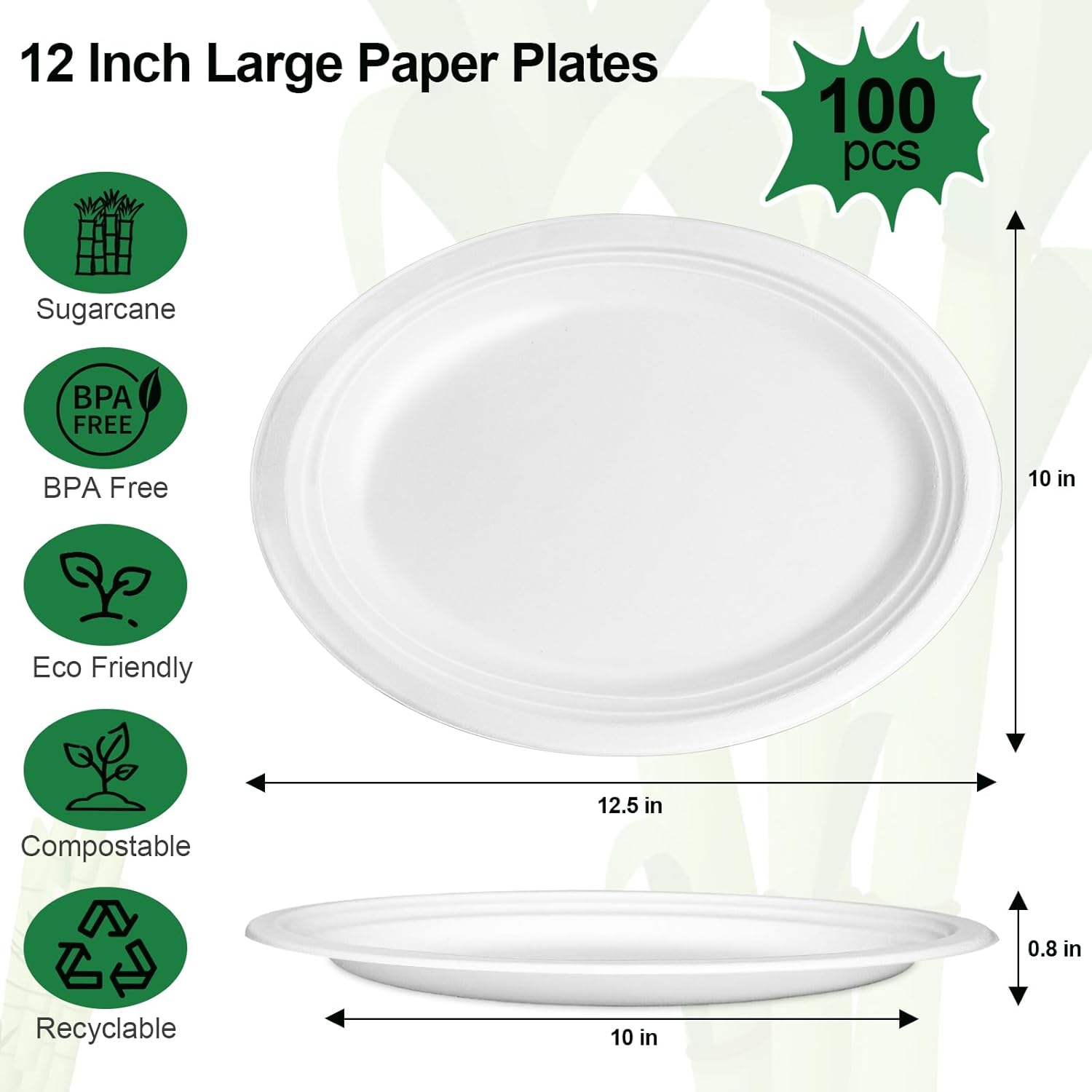 Large Oval Paper Plates 12 Inch, 100 Pack Heavy Duty Eco Friendly Disposable Plates, White Paper Plates Sturdy Strong for Party BBQ Picnic - Image 6