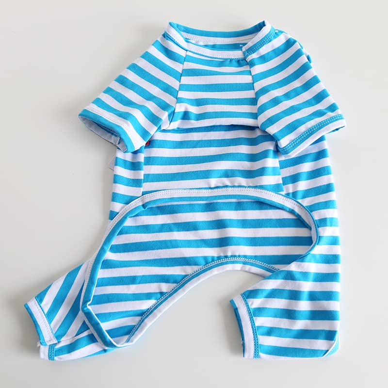 BT Bear Fat Dog Clothes,Dog Classic Striped Pajamas Soft Cotton Jumpsuit Pug French Bulldog Onesies Costume for Cats Puppy Small Medium Dogs(Blue,M) - Image 3