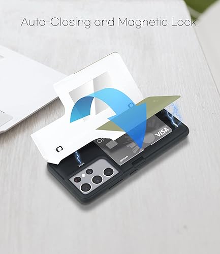 Miniatura 4 de Qoosan Funda protectora delgada para Samsung Galaxy S21 Ultra con tarjetero y espejo para Samsung Galaxy S21 Ultra, color blanco