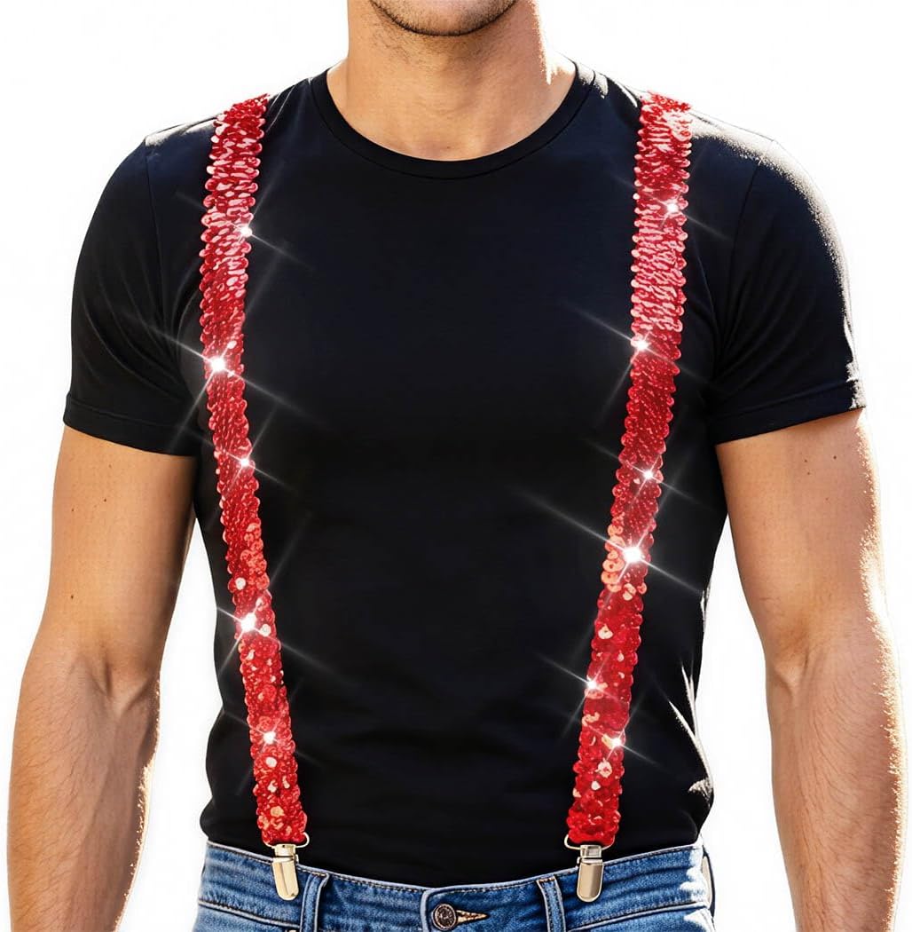 Zoestar Sequin Suspenders Sparkly Suspender Costume Accessories for Men and Women