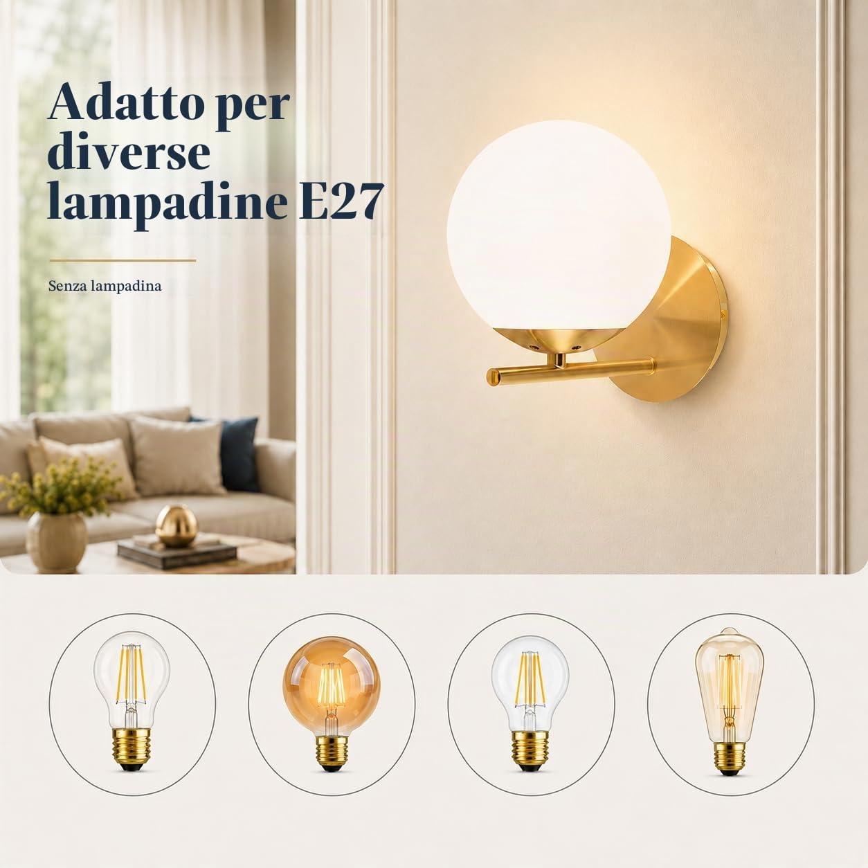 ZMH lampada da parete per interni bagno - lampada da letto oro E27 palla