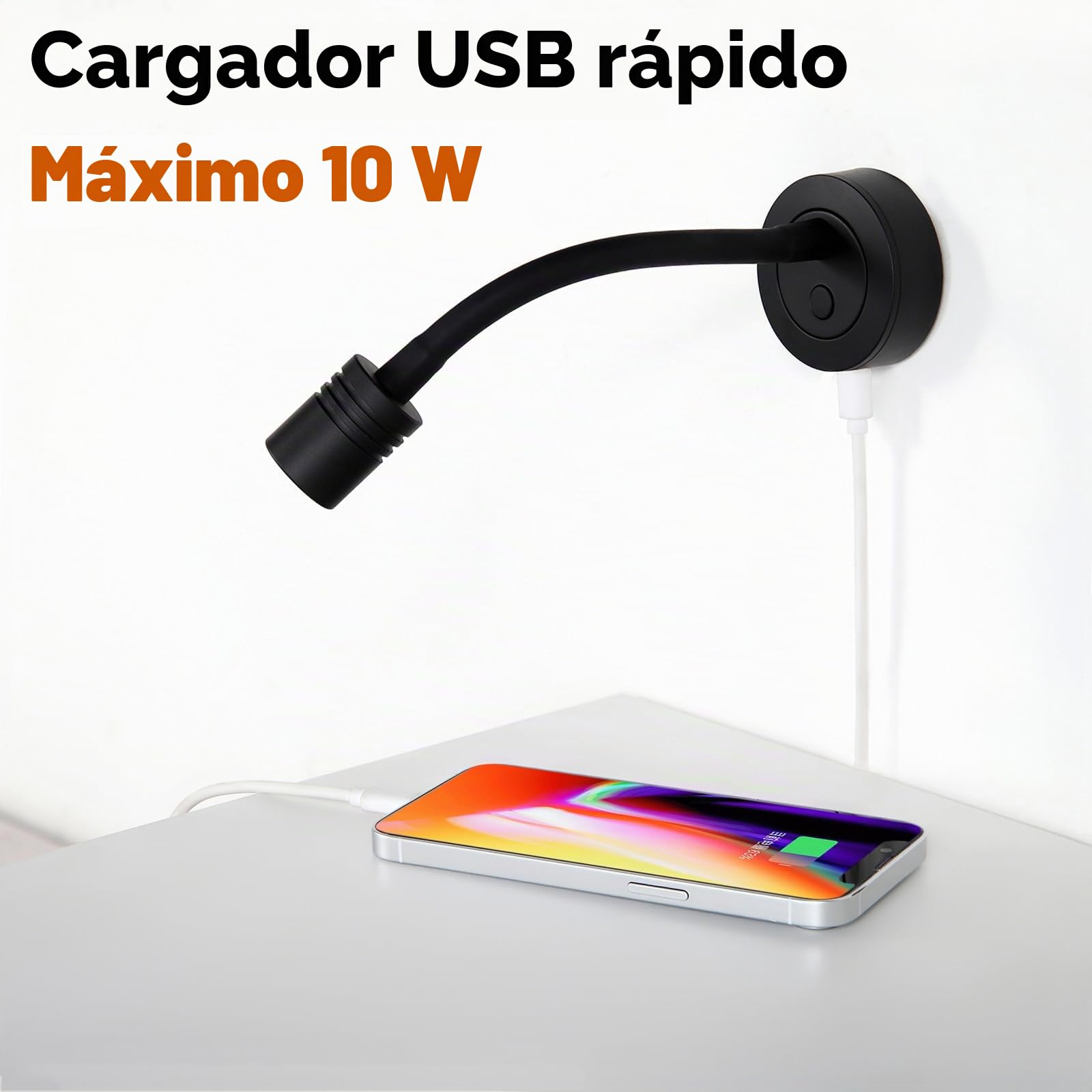 2 x Lámpara de lectura LED 12V Camper Junto a la Cama Negro Pared Regulable Flexible Cuello de Cisne DC 24V para Autocaravana Furgoneta Barco Cabina, Equipado USB & Pulsador Regulador
