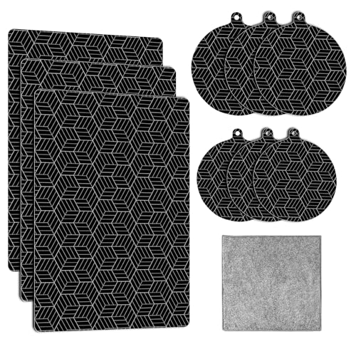 Dengthrive Induktionskochfeld Schutzmatte Rutschfest Hitzebeständige: 9 Stück Induktionsfeld Schutzmatte mit 1Handtuch Induktionsmatte 0,7 mm Silikon-Glasfaser Herdabdeckung für Induktionsherd