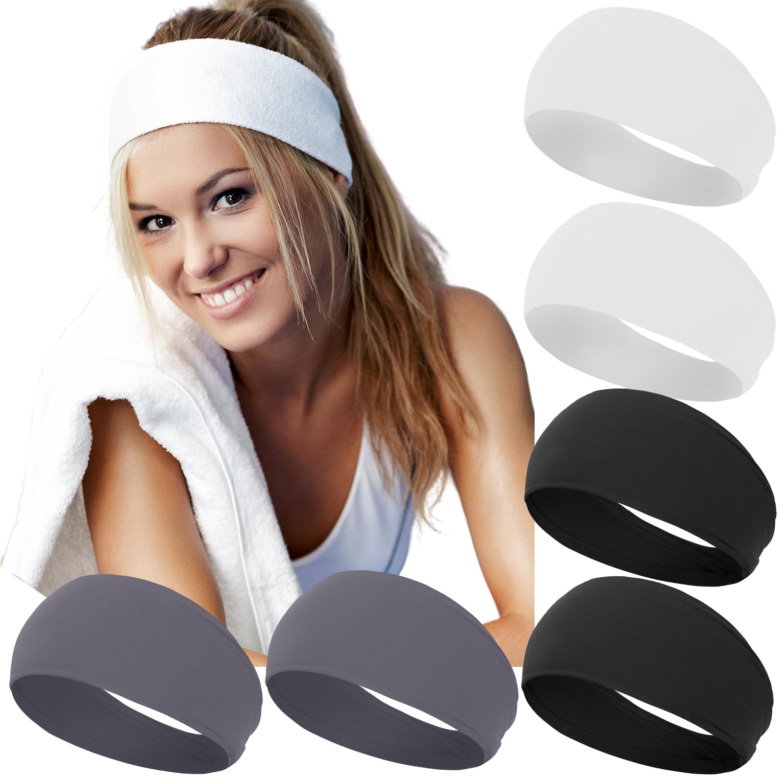 RITOPER Workout Headbands for Women, 3.9 Inch Wide Thick Stretchy Sports Sweatbands, Non Slip No Headache Buttery Soft Head Bands for Yoga, Running,