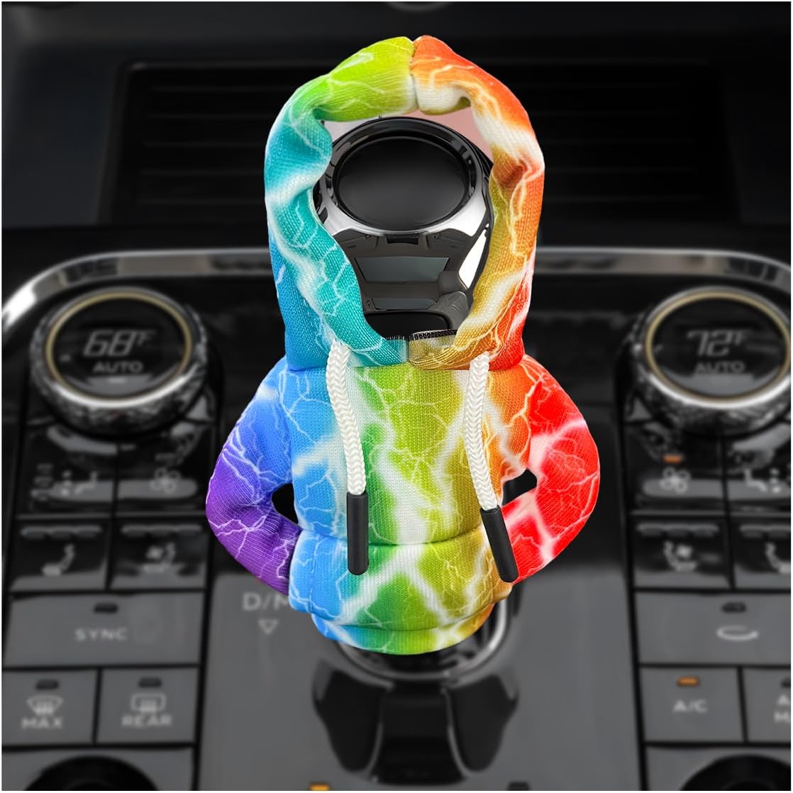 Yourkar Car Shift Knob Hoodie Cover, Funny Gear Shift Knob Protector, Mini Warm Hoodie Shifter Decoration Cover for Most Cars, SUVs, Trucks, Universal Interior Car Accessories (Lightning)