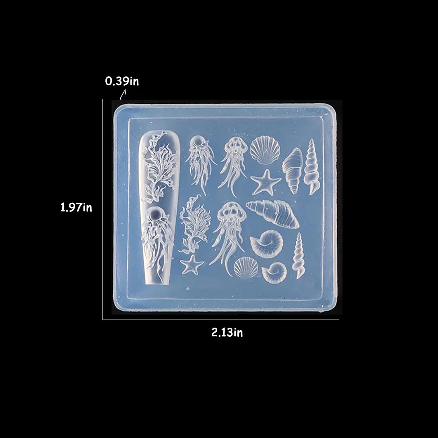 Summer Nail Molds - 3D Marine Life Silicone Nail Art Molds Ocean Nail Charms Mold Jellyfish Conch Starfish Coral Seashell Nails Design Charm Nail Stencils Manicure Carved Mould