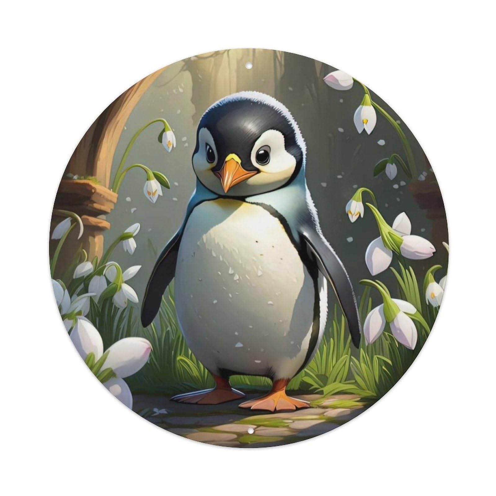 Animal Artwork Penguin by The Grass Vintage Metal Tin Sign Plaque Wall Decor for Cafe, Club Bar, Office, Garden Metal Poster 8x8Inch