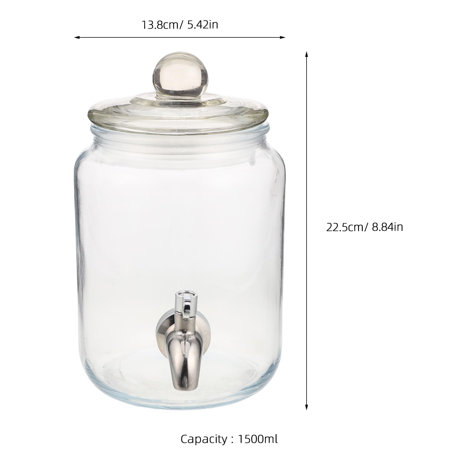 Operitacx Getränkespender aus Glas mit Edelstahlhahn – 1,5 l transparenter Getränkespender für den Kühlschrank – Glasbehälter mit luftdichtem Deckel für Limonade, Eistee, Saft, Partys und