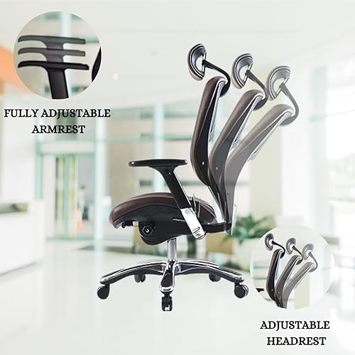 Miniatura 20 de GM Asientos Ergolux de cuero auténtico Executive Hi – Silla giratoria con reposacabezas Base Cromada,, Cuero, Negro Negro