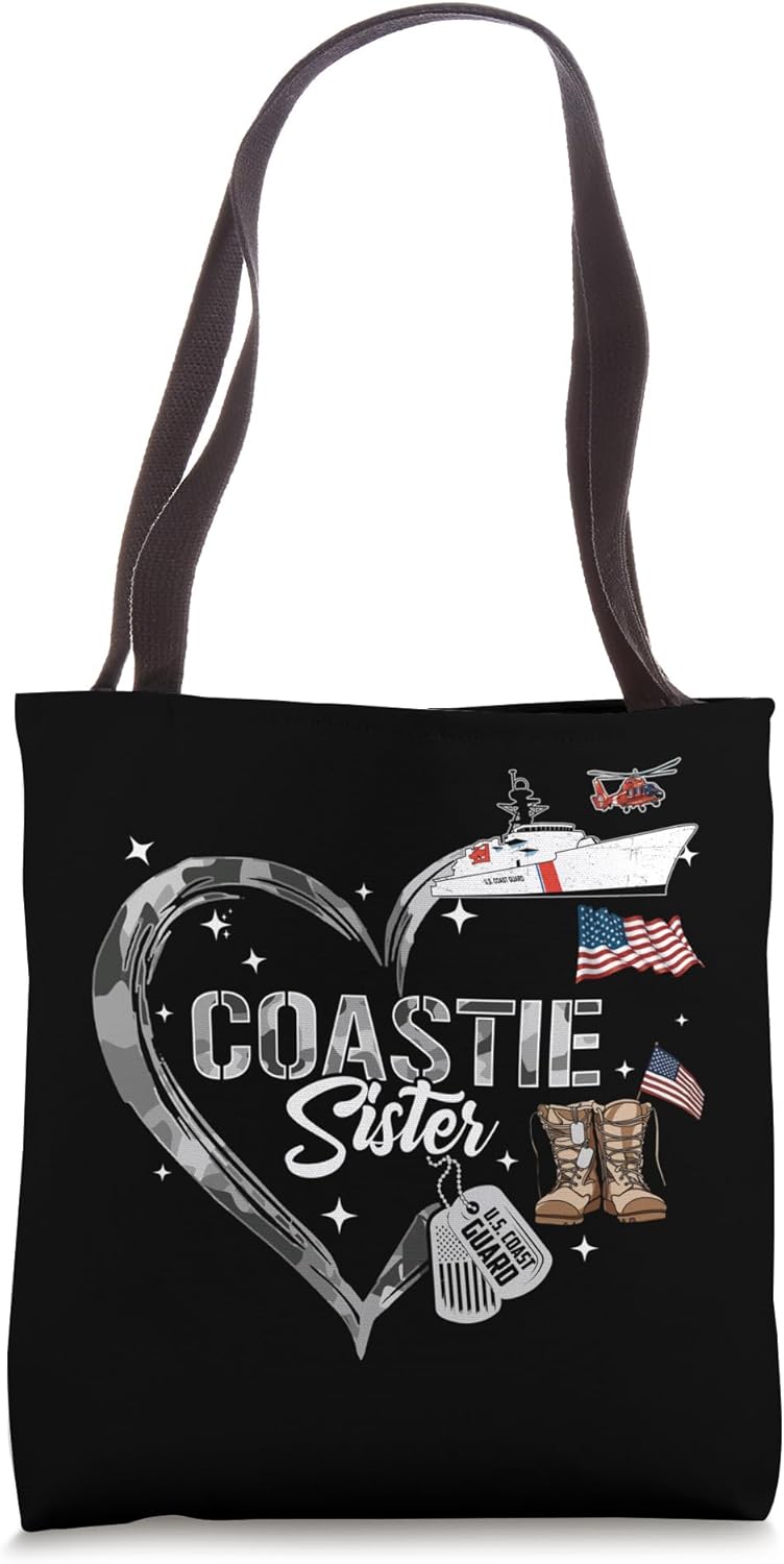 Proud Coastie Sister Camo Heart Coast Guard Family Matching Tote Bag