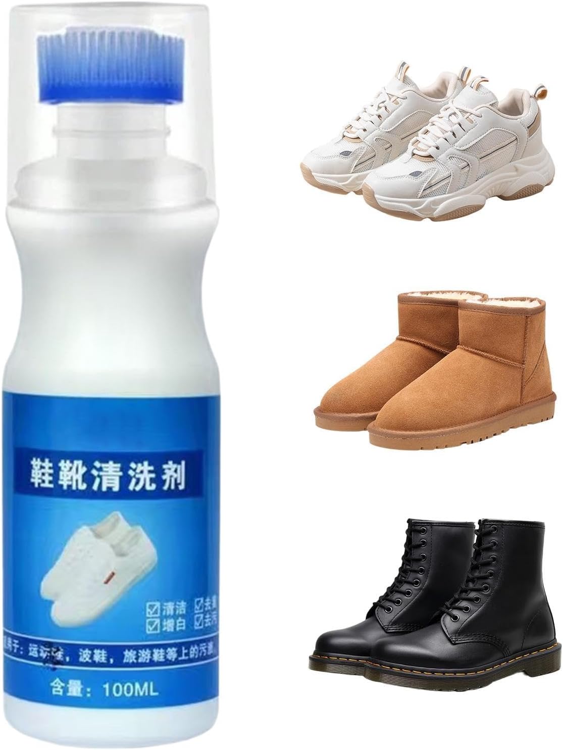 White Shoe Cleaner, 100ml Waterless Foam Polisher, White Tennis Shoe Cleaner, for Leather Canvas Mesh Fabric Basketball Athletic Boot Edge Stain Dirt Odor Mud