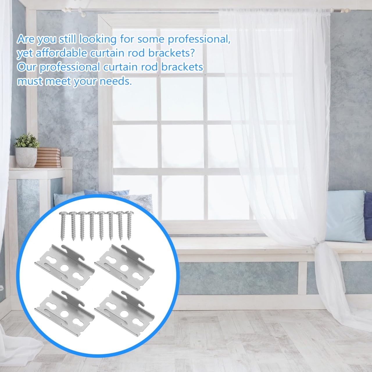 Amosfun Curtain Rod Brackets 2 Sets Low Profile Metal Rod Holders 1.61X0.82X0.39In Wall Mount Curtain Accessories for Home Window Treatment