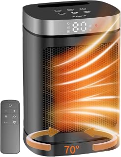Space Heater, Portable PTC Ceramic Heater for Indoor Use, 1-12H Timer, Remote Control, 70° Oscillation, Overheat & Tip-Over Protection, Suitable for Office and Bedroom