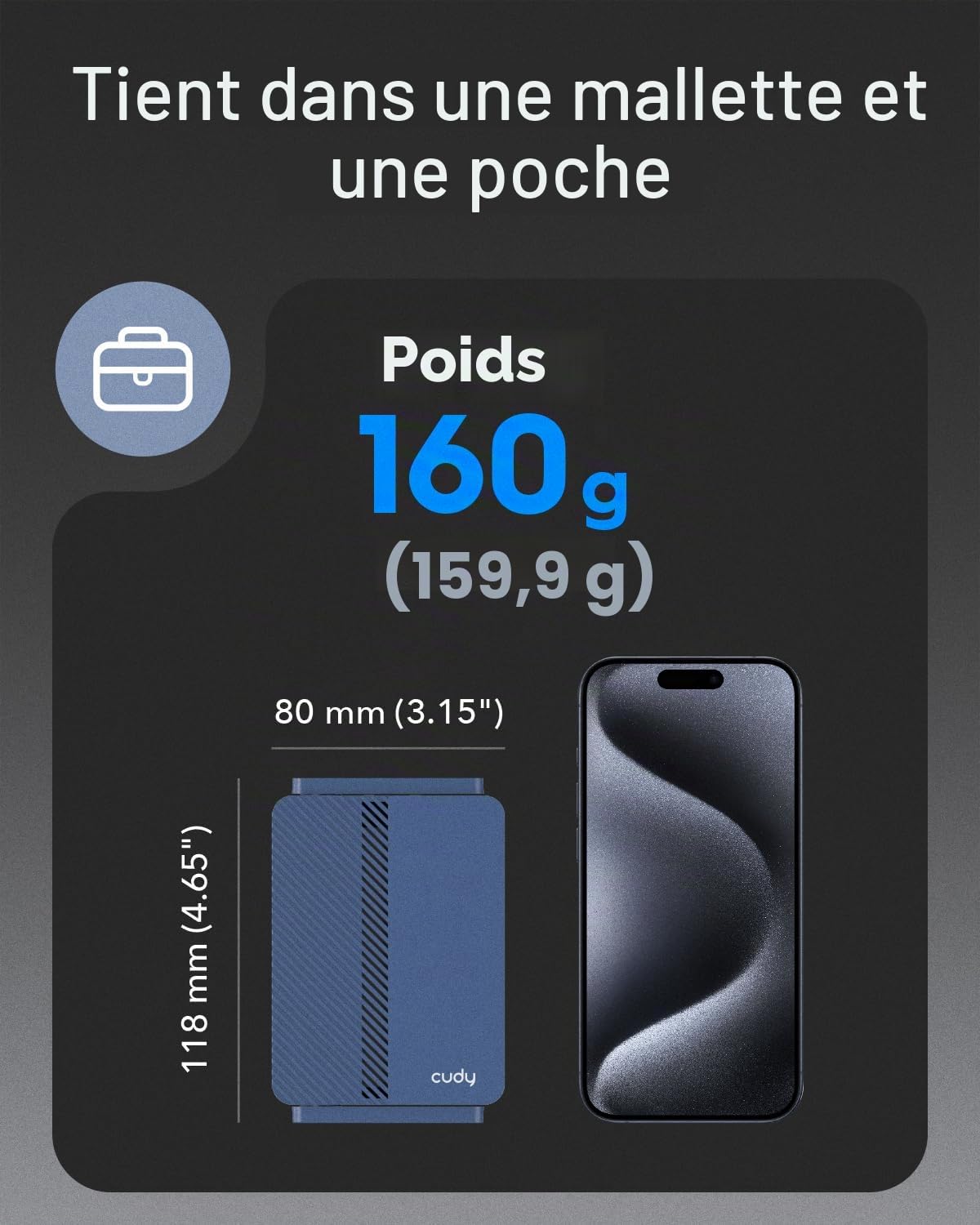 Cudy AX3000 Routeur De Voyage Wi-FI, Poche Gigabit, 2,5G WAN, Prolongateur/Répéteur pour Hôtel Et Réseau Public, WISP, Client Et Serveur VPN, USB 3.0, TR3000