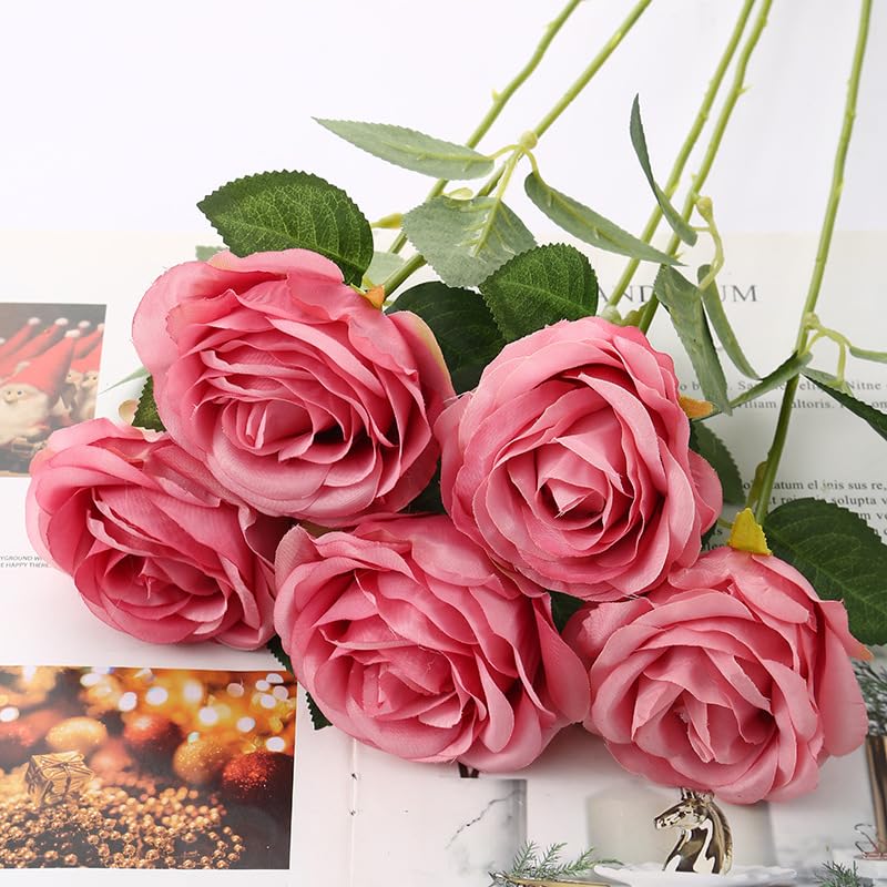 Fiori Artificiali,Fiori Artificiali di Bouquet Fiori artificiali di seta rosa lungo ramo bouquet for la decorazione domestica di nozze piante finte ghirlande fai da te accessori(Champagne Pink,11PCS)